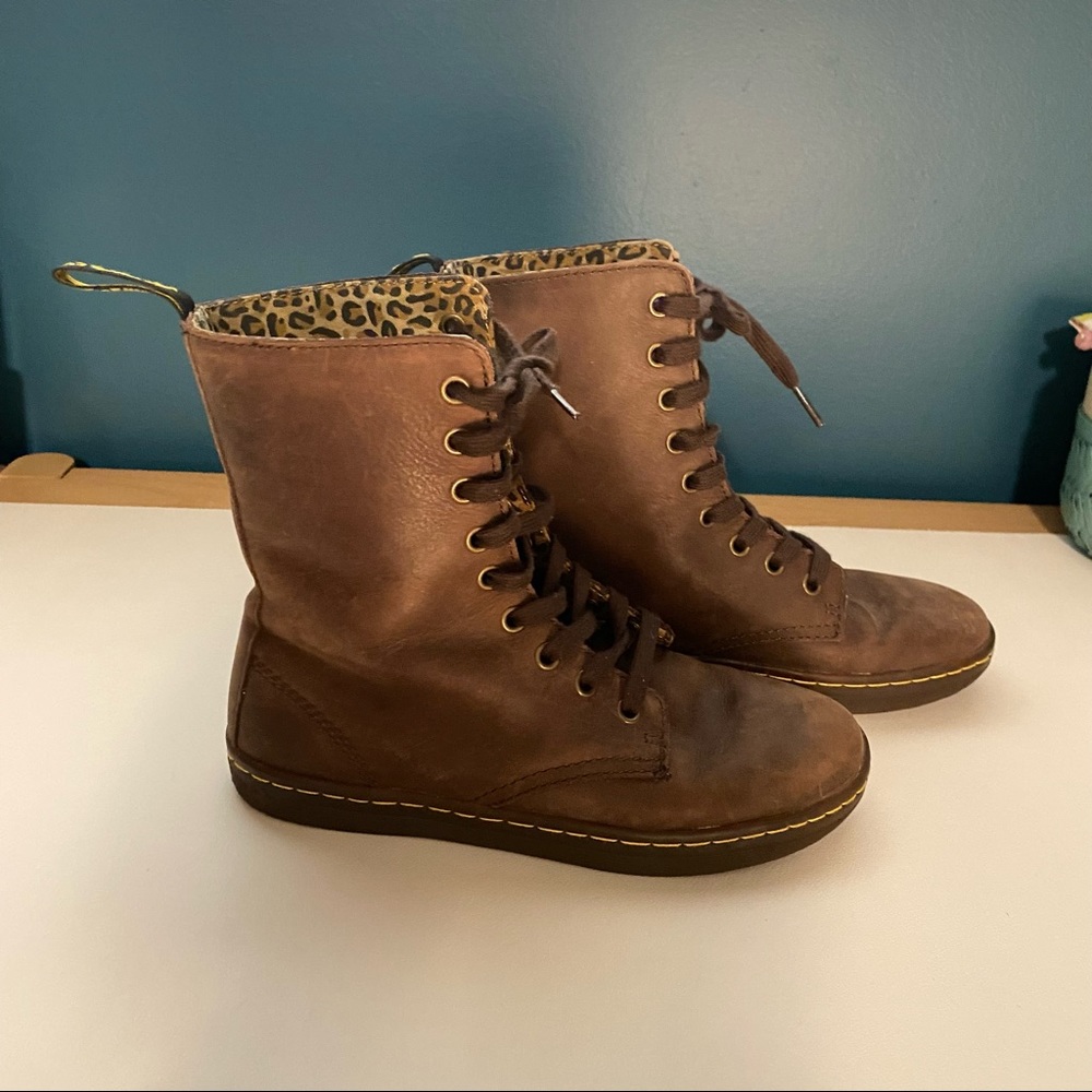 NWOT Dr. Martens Stratford Brown Sneaker Boots with Cheetah Lining US 6 / UK 4
